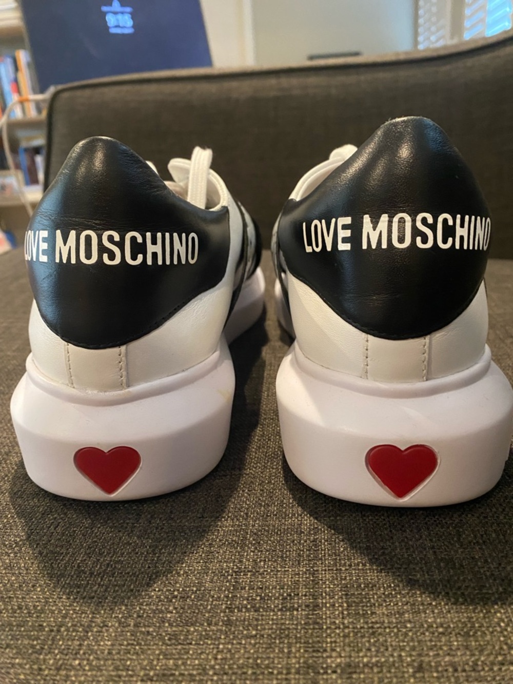 Love Moschino White and Black Logo Strap Sneakers NWOT size 9 Italian Luxe! - Picture 4 of 10